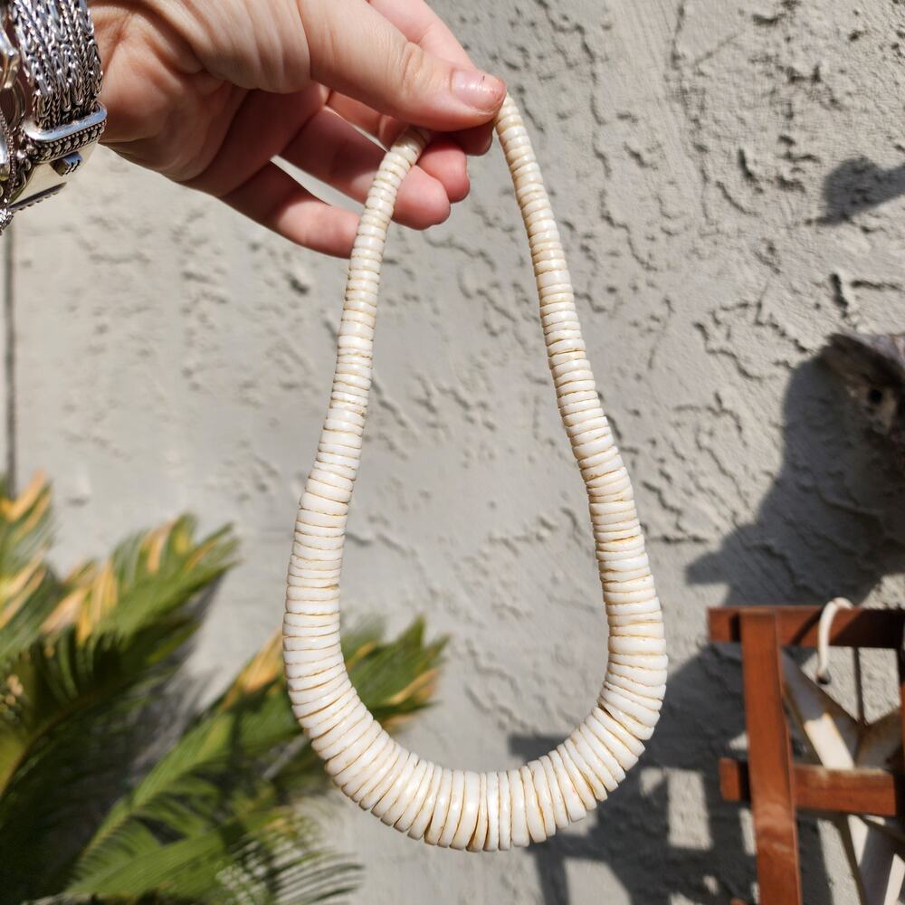 Vtg Ostrich Eggshell Necklace Old Heishi Wafer Disc Beads Hand Rolled Graduated - Picture 8 of 9